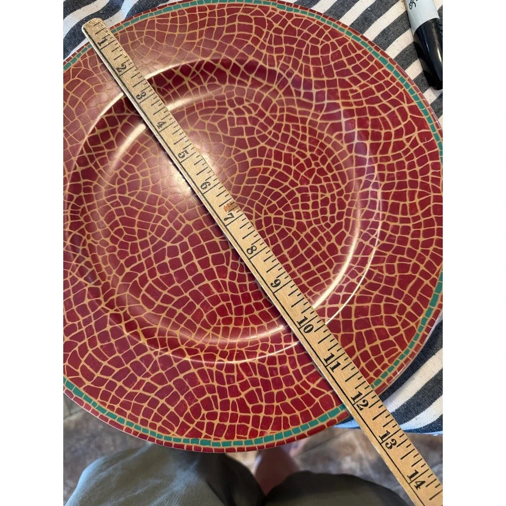 Pier 1 Mosaic Fruit Red Earthenware Dinner Plates Set of 2 Made in Italy 11.25in